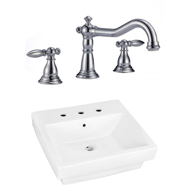 20.5" W Above Counter White Vessel Set For 3H8" Center Faucet AI-22420