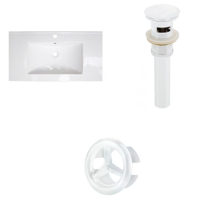 36.75" W 1 Hole Ceramic Top Set In White Color - Overflow Drain Incl. AI-21943