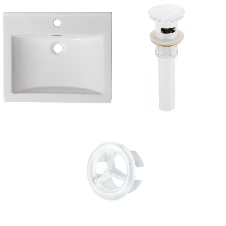 21" W 1 Hole Ceramic Top Set In White Color - Overflow Drain Incl. AI-21895