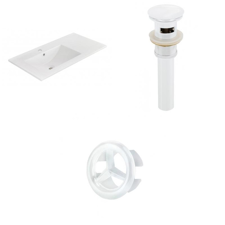 35.5" W 1 Hole Ceramic Top Set In White Color - Overflow Drain Incl. AI-21871
