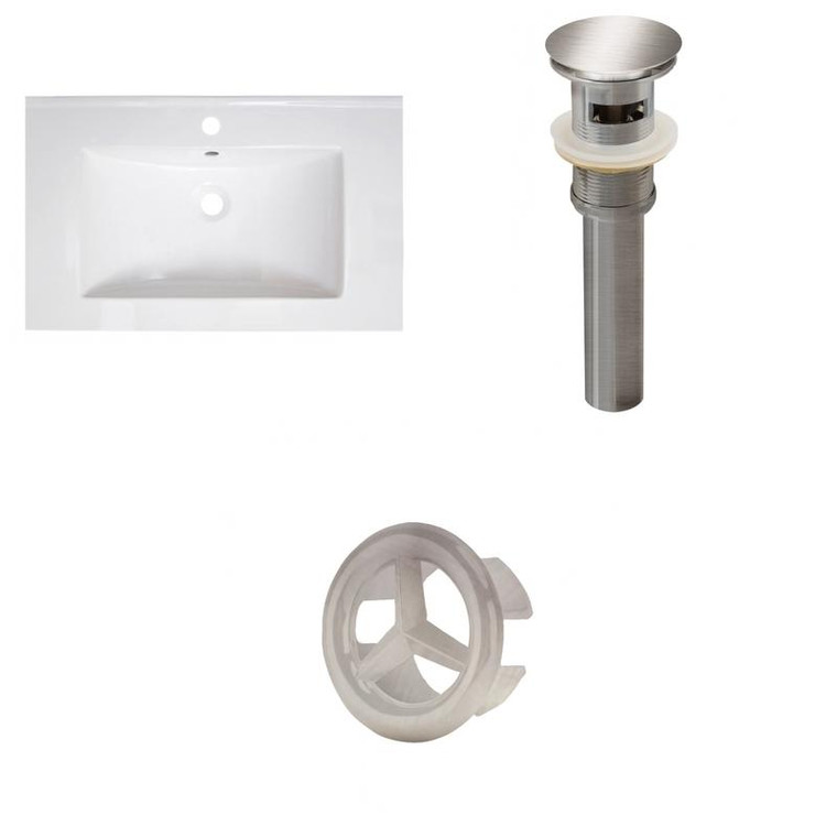 30" W 1 Hole Ceramic Top Set In White Color - Overflow Drain Incl. AI-21768