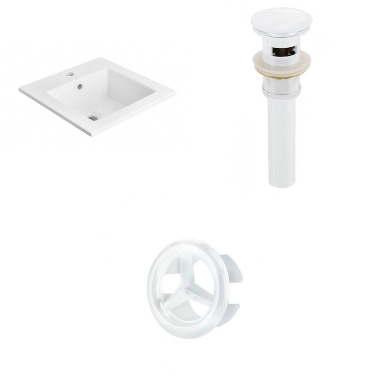 21" W 1 Hole Ceramic Top Set In White Color - Overflow Drain Incl. AI-21655