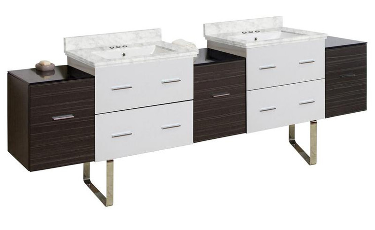 Floor Mount White-Dawn Grey Vanity Set For 3H4" Drilling Bianca Carara Top Sink AI-20258