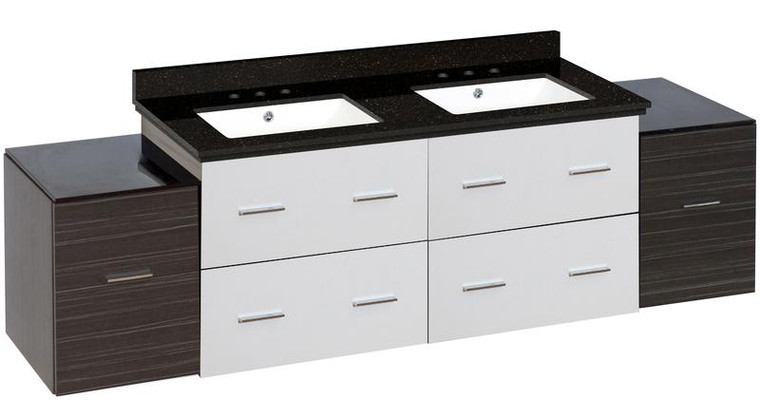 Wall Mount White-Dawn Grey Vanity Set For 3H8" Drilling Black Galaxy Top Sink AI-20167
