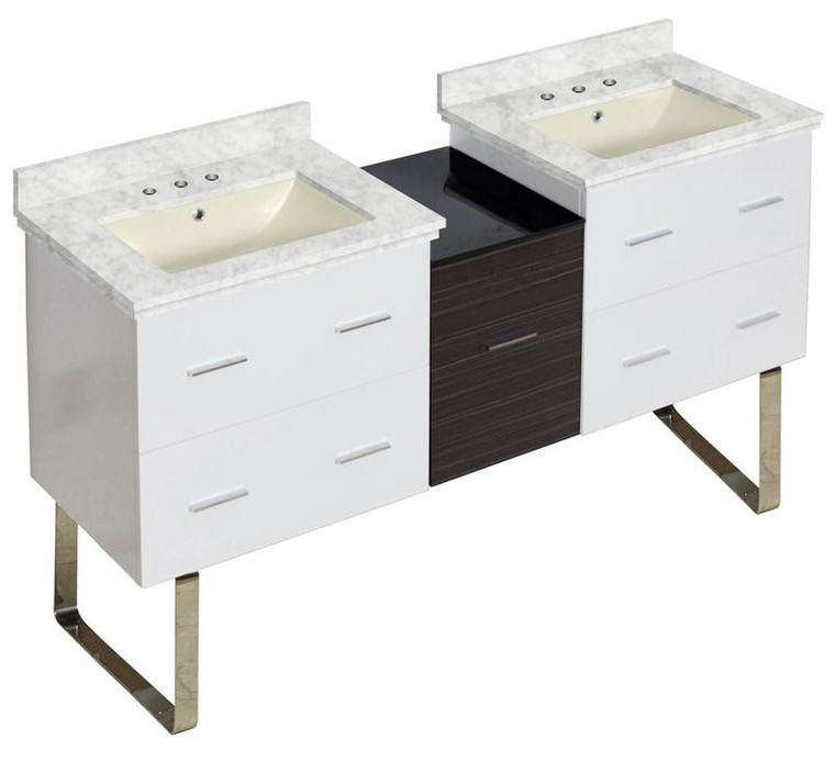 Floor Mount White-Dawn Grey Vanity Set For 3H8" Drilling Bianca Carara Top Sink AI-20093