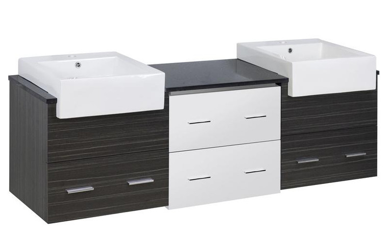 Wall Mount White-Dawn Grey Vanity Set For 1 Hole Drilling Black Galaxy Top AI-19783