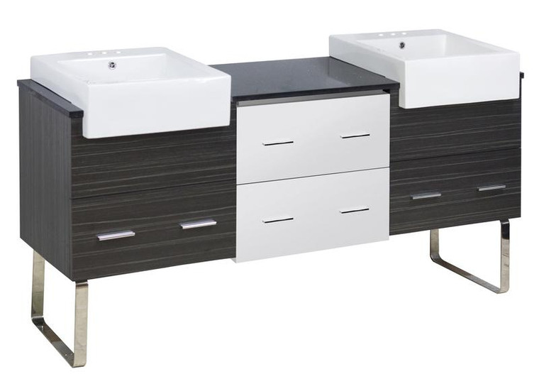 Floor Mount White-Dawn Grey Vanity Set For 3H4" Drilling Black Galaxy Top AI-19778