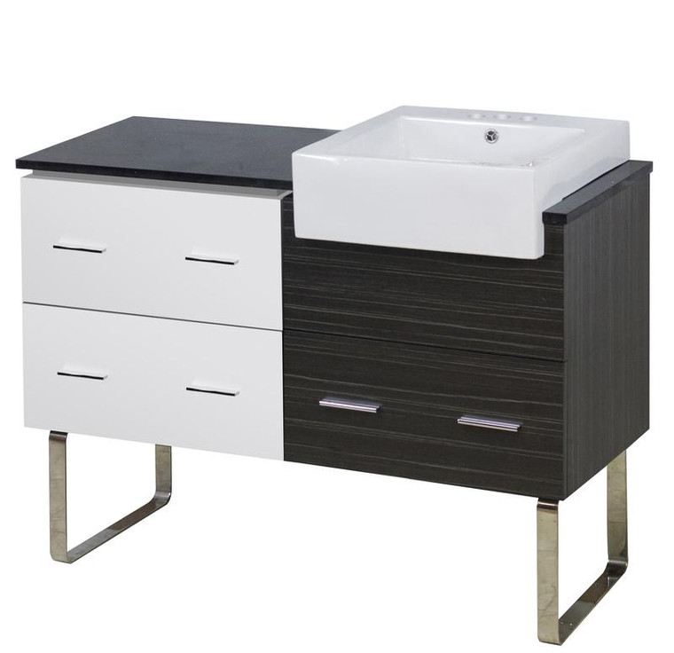 Floor Mount White-Dawn Grey Vanity Set For 3H4" Drilling Black Galaxy Top AI-19724