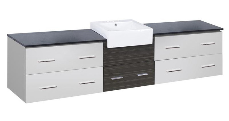 Wall Mount White-Dawn Grey Vanity Set For 3H4" Drilling Black Galaxy Top AI-19706