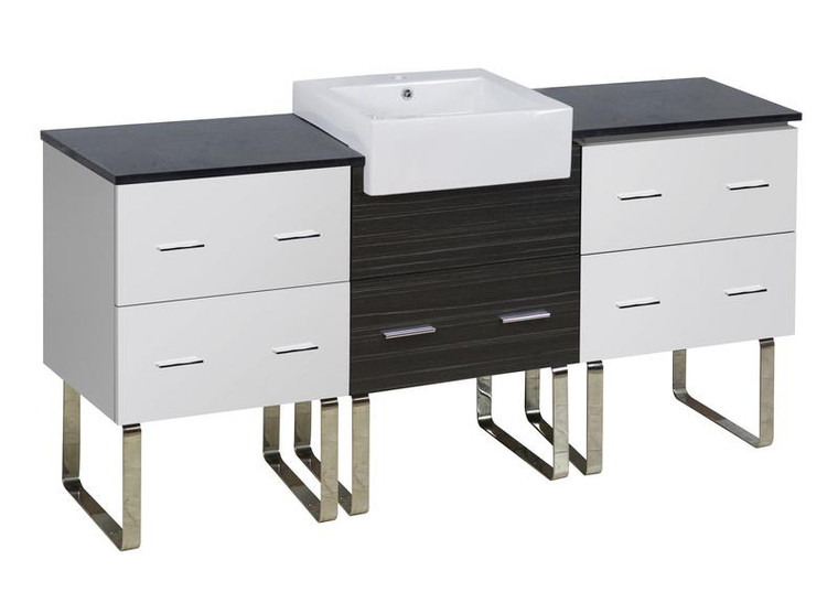 Floor Mount White-Dawn Grey Vanity Set For 1 Hole Drilling Black Galaxy Top AI-19687