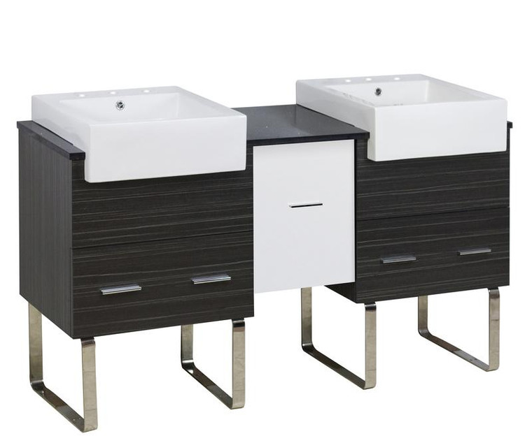 Floor Mount White-Dawn Grey Vanity Set For 3H8" Drilling Black Galaxy Top AI-19674