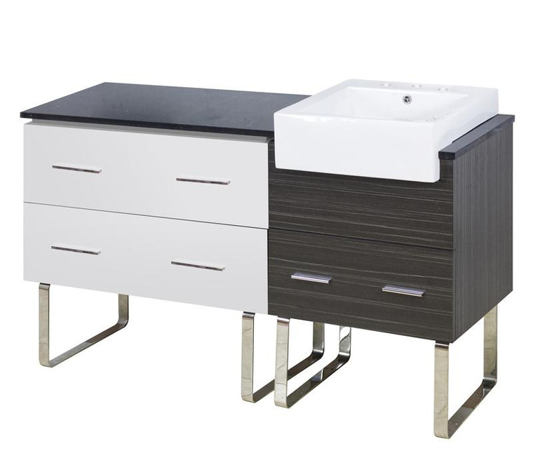 Floor Mount White-Dawn Grey Vanity Set For 3H8" Drilling Black Galaxy Top AI-19662
