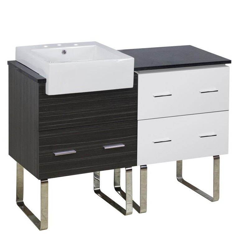 Floor Mount White-Dawn Grey Vanity Set For 3H8" Drilling Black Galaxy Top AI-19656