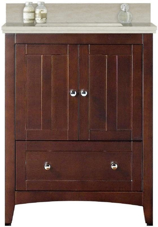 Floor Mount Walnut Vanity Set For 3H8" Drilling Beige Top White Um Sink AI-19414