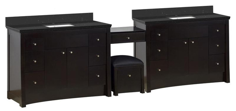 Floor Mount Walnut Vanity Set For 1 Hole Drilling Black Galaxy Top White Sink AI-19295