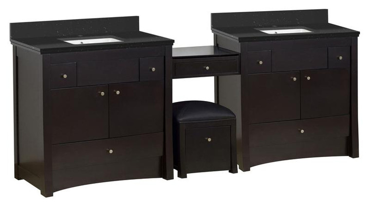 Floor Mount Walnut Vanity Set For 1 Hole Drilling Black Galaxy Top White Sink AI-19274
