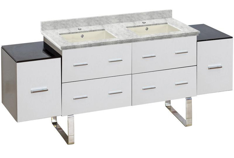 Floor Mount White Vanity Set For 1 Hole Drilling Bianca Carara Top Biscuit Sink AI-19063