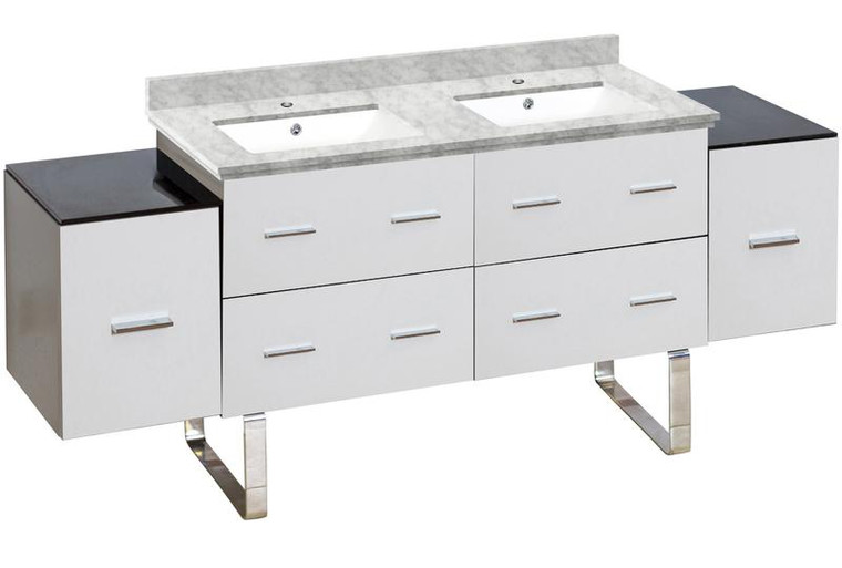 Floor Mount White Vanity Set For 1 Hole Drilling Bianca Carara Top White Sink AI-19062