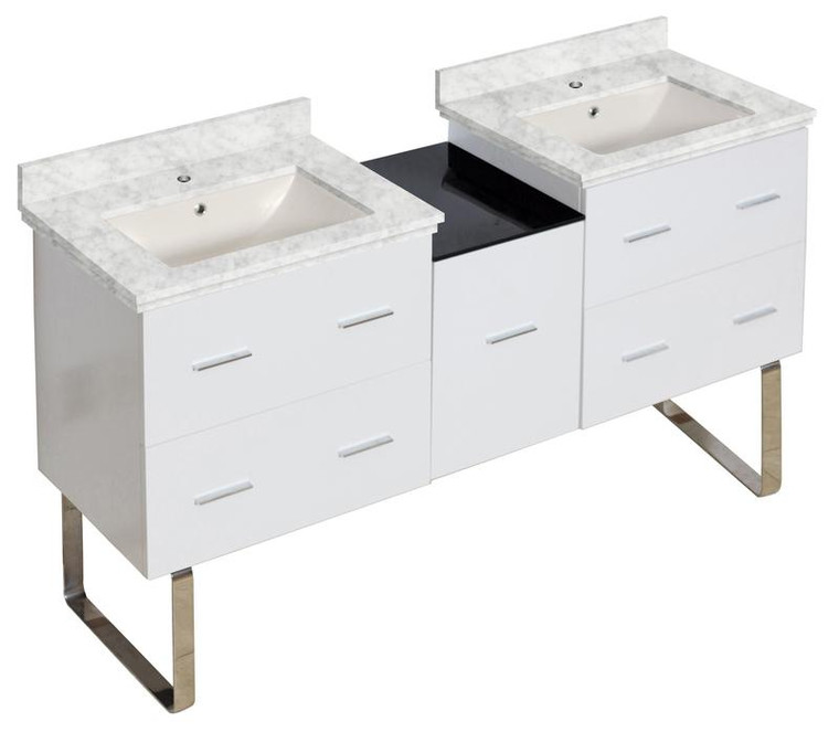 Floor Mount White Vanity Set For 1 Hole Drilling Bianca Carara Top Biscuit Sink AI-18998