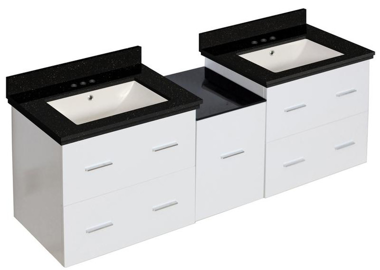 Wall Mount White Vanity Set For 3H4" Drilling Black Galaxy Top Biscuit Um Sink AI-18993