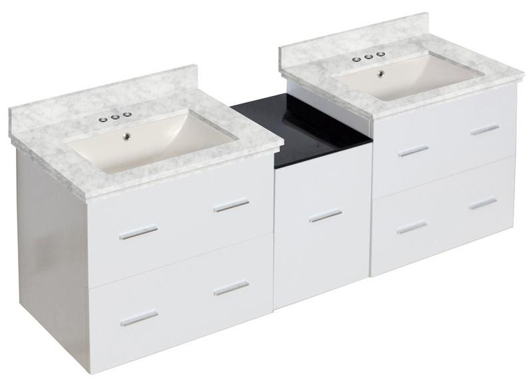 Wall Mount White Vanity Set For 3H4" Drilling Bianca Carara Top Biscuit Um Sink AI-18981