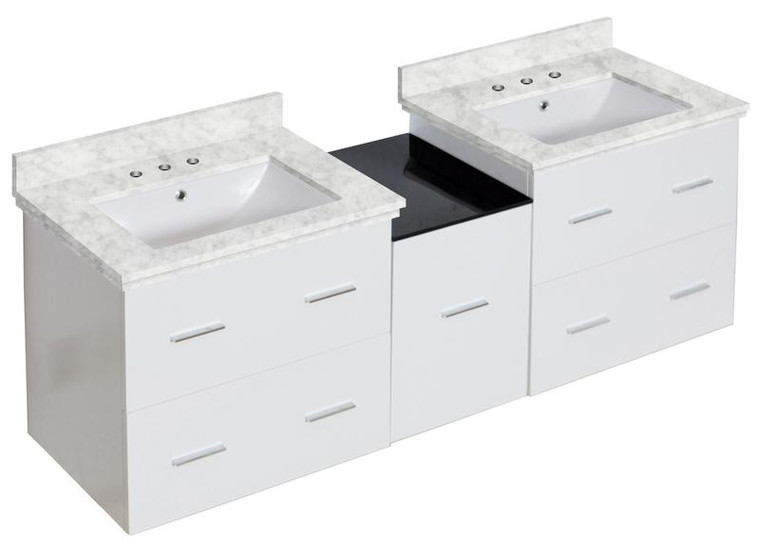 Wall Mount White Vanity Set For 3H8" Drilling Bianca Carara Top White Um Sink AI-18978