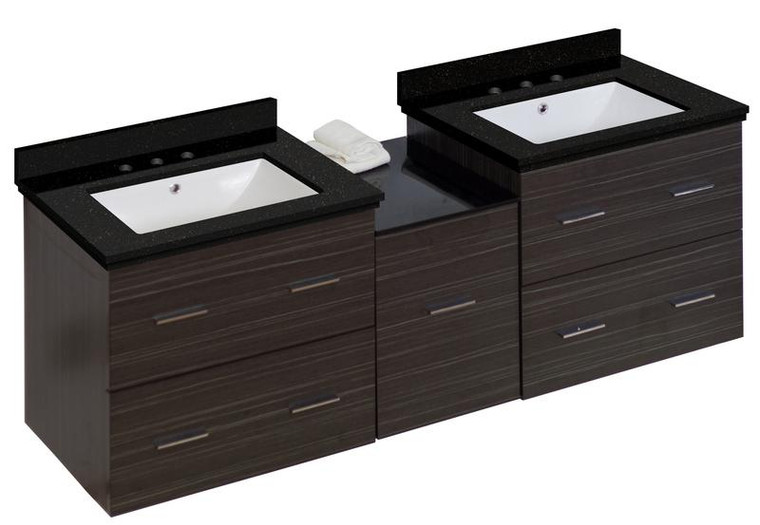 Wall Mount Dawn Grey Vanity Set For 3H8" Drilling Black Galaxy Top White Sink AI-18949