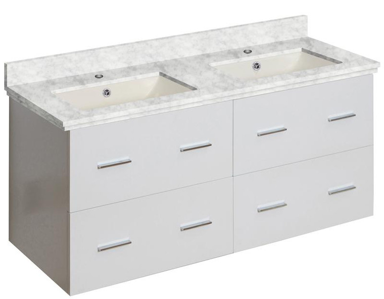 Wall Mount White Vanity Set For 1 Hole Drilling Bianca Carara Top Biscuit Sink AI-18907
