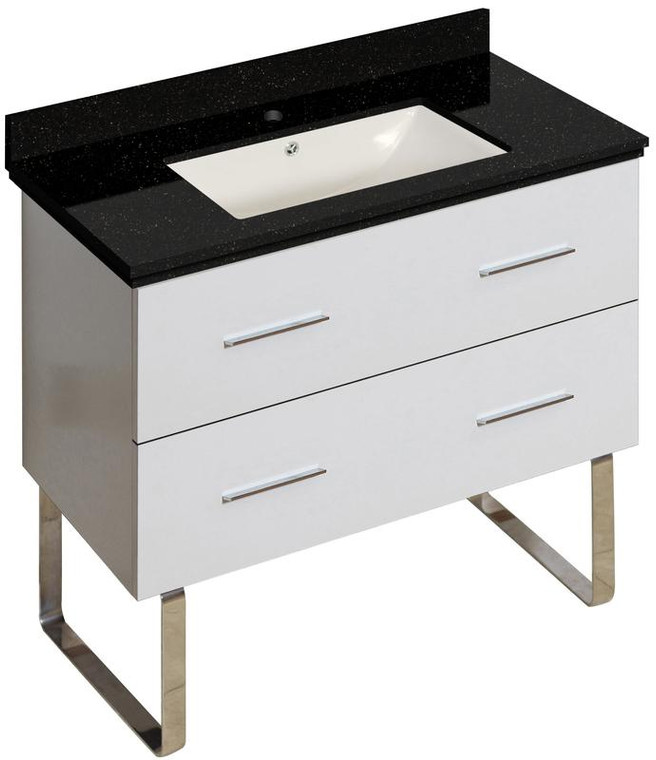 Floor Mount White Vanity Set For 1 Hole Drilling Black Galaxy Top Sink AI-18704