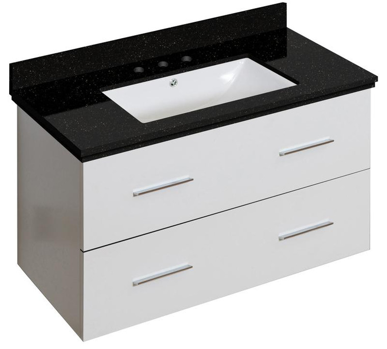 Wall Mount White Vanity Set For 3H8" Drilling Black Galaxy Top White Um Sink AI-18684