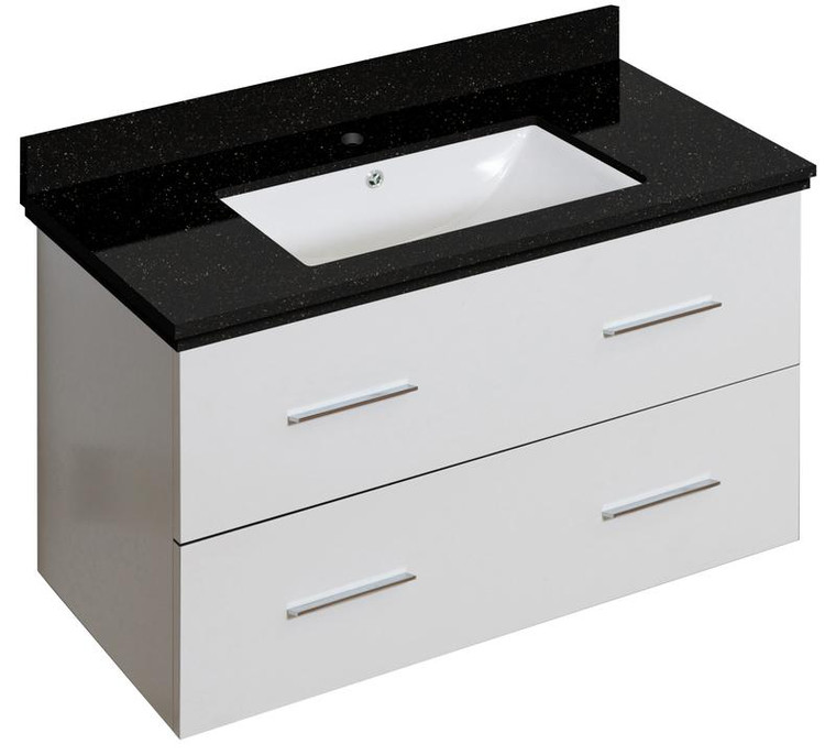 Wall Mount White Vanity Set For 1 Hole Drilling Black Galaxy Top White Um Sink AI-18682