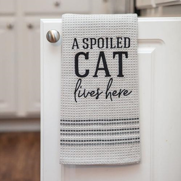 A Spoiled Cat Lives Here Dish Towel G29421 By CWI Gifts
