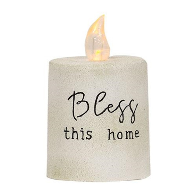 Bless This Home White Cement Flame Timer Pillar 2.25" X 2.5"
 G84849 By CWI Gifts