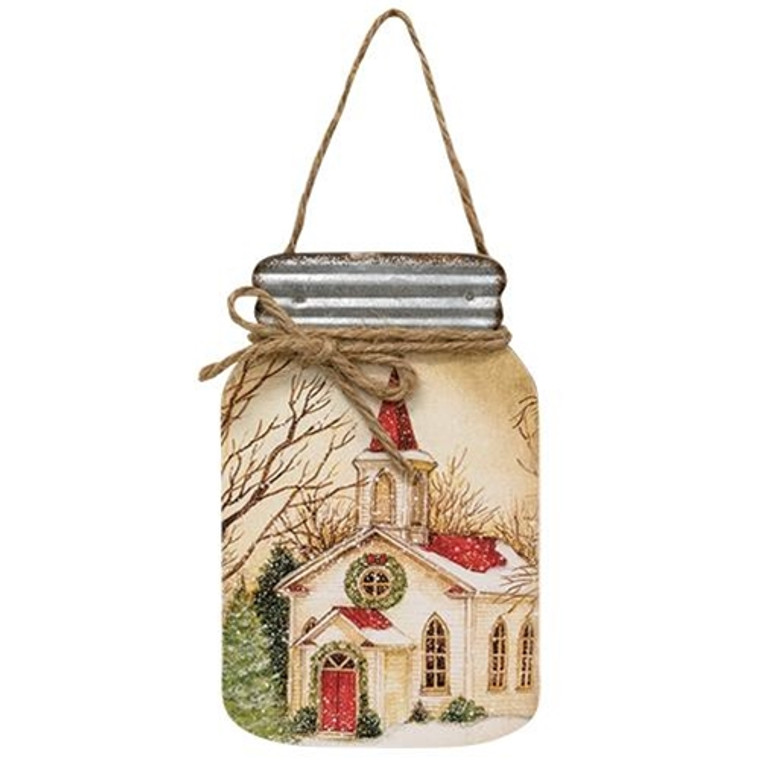 White Church Mason Jar Hanger G90939 By CWI Gifts