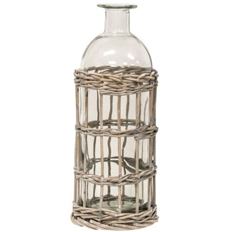 Graywash Willow Wrapped Glass Bottle 9" H GBB9A1232 By CWI Gifts