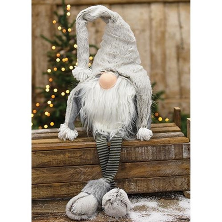 *Medium Dangle Leg Plush Fuzzy Gray Santa Gnome GZOE2514 By CWI Gifts