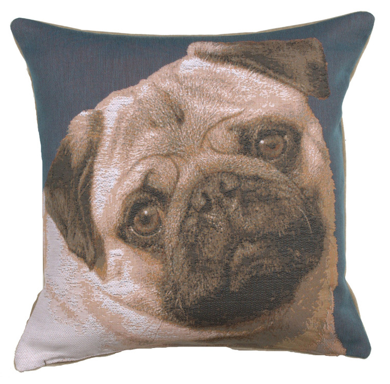 Pugs Face Blue French Cushion WW-8537-11914