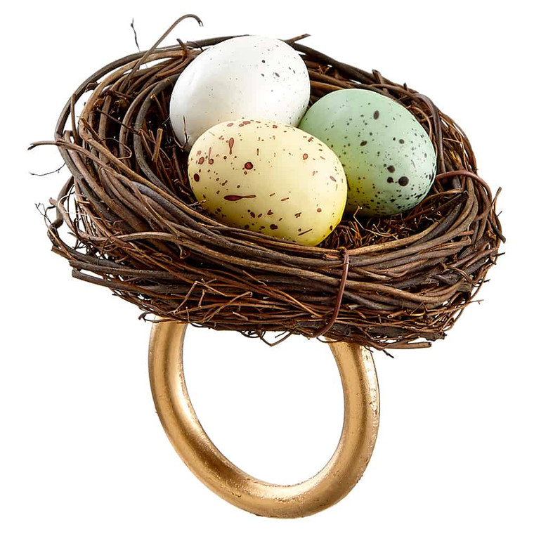 3.5" Bird'S Nest/Egg Napkin Ring Seafoam Yellow (Pack Of 6) AHZ433-SF/YE By Silk Flower