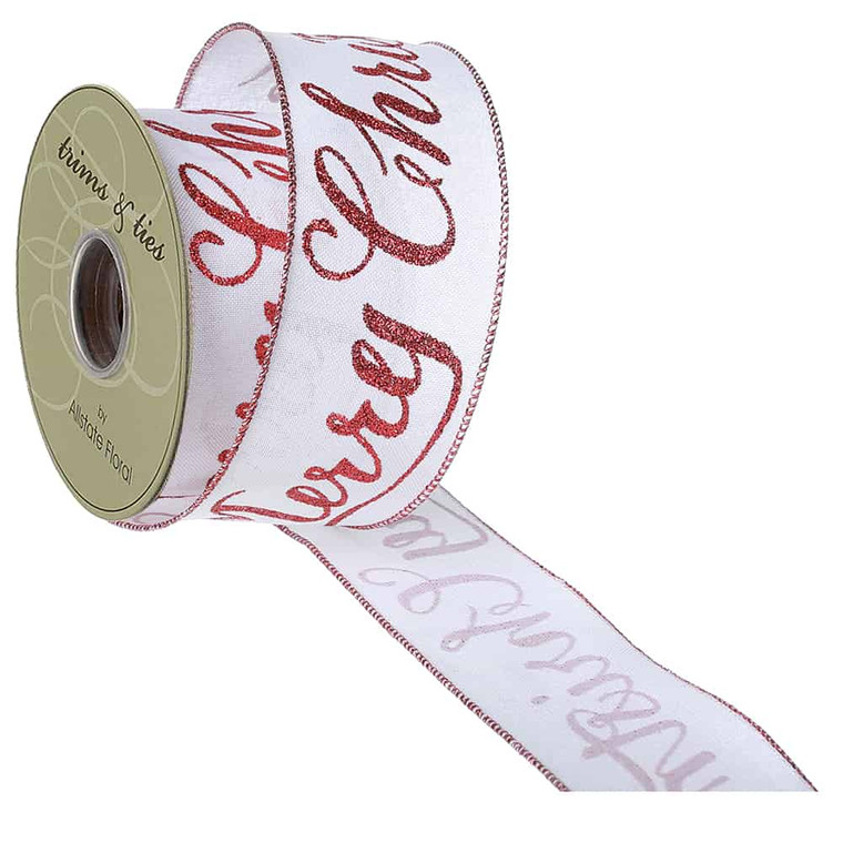 2.5"W X 10Yd Merry Christmas Ribbon Red White (Pack Of 6) RW4932-RE/WH By Silk Flower