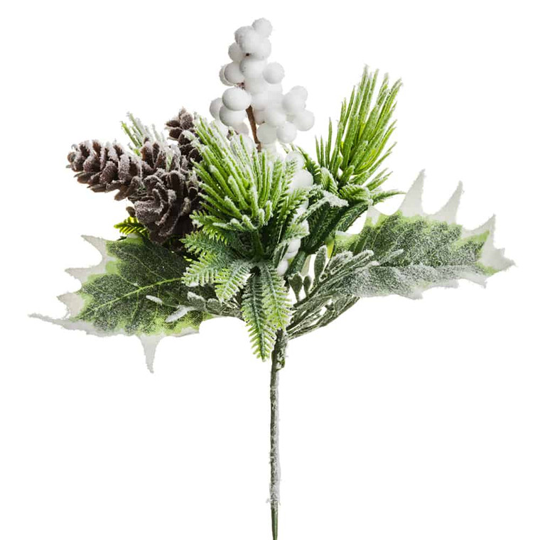 10" Snowed Berry/Plastic Pine Cone/Pine Pick Green White (Pack Of 24) XDK111-GR/WH By Silk Flower