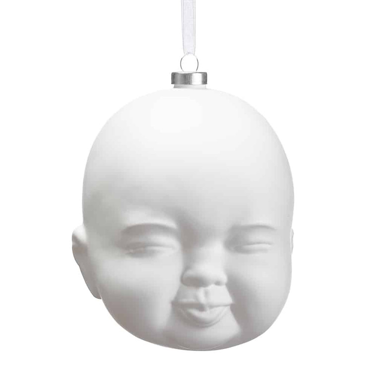 6" Glass Child Face Ornament White (Pack Of 4) XGN922-WH By Silk Flower