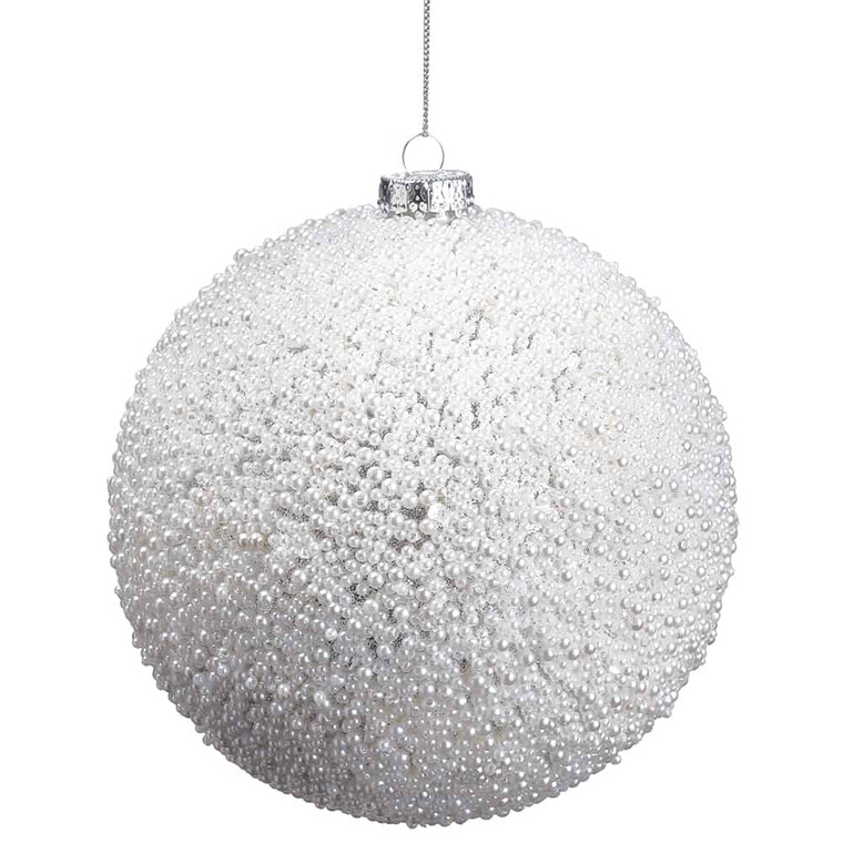 6" Beaded Ball Ornament White 8 Pieces XN0049-WH By Silk Flower