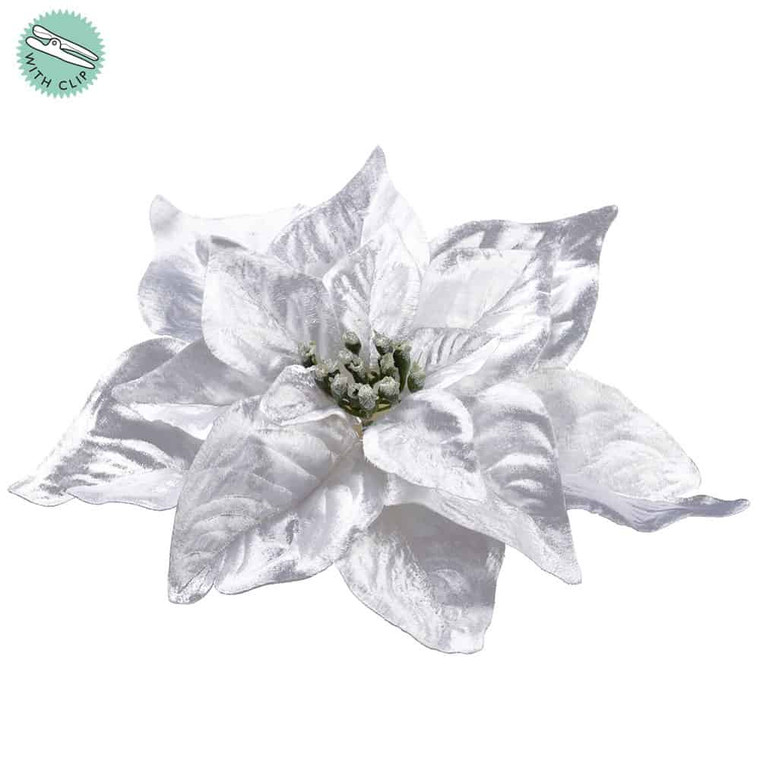 10.5" Velvet Poinsettia With Clip White (Pack Of 12) XPH904-WH By Silk Flower