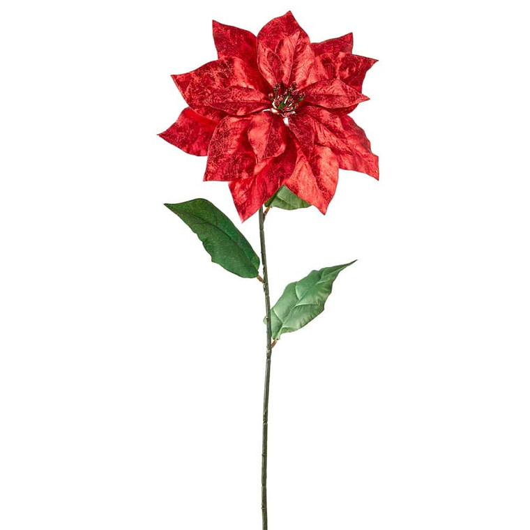28" Metallic Crackle-Finished Poinsettia Spray Red (Pack Of 12) XPS631-RE By Silk Flower