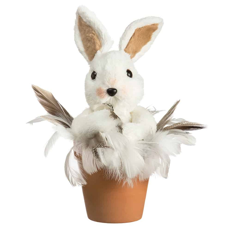 11.5"H X 9.5"D Bunny In Terra Cotta Pot White (Pack Of 2) AEZ404-WH By Silk Flower