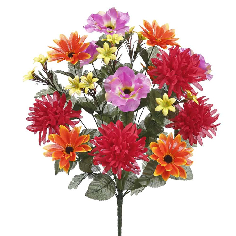21.5" Daisy/Mum/Anemone Bush X18 Mix (Pack Of 6) FBX115-MX By Silk Flower