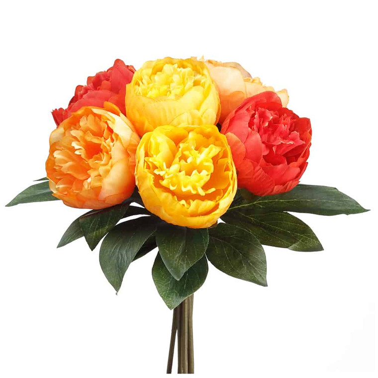 11.4" Peony Bouquet Orange Yellow (Pack Of 12) FBQ630-OR/YE By Silk Flower
