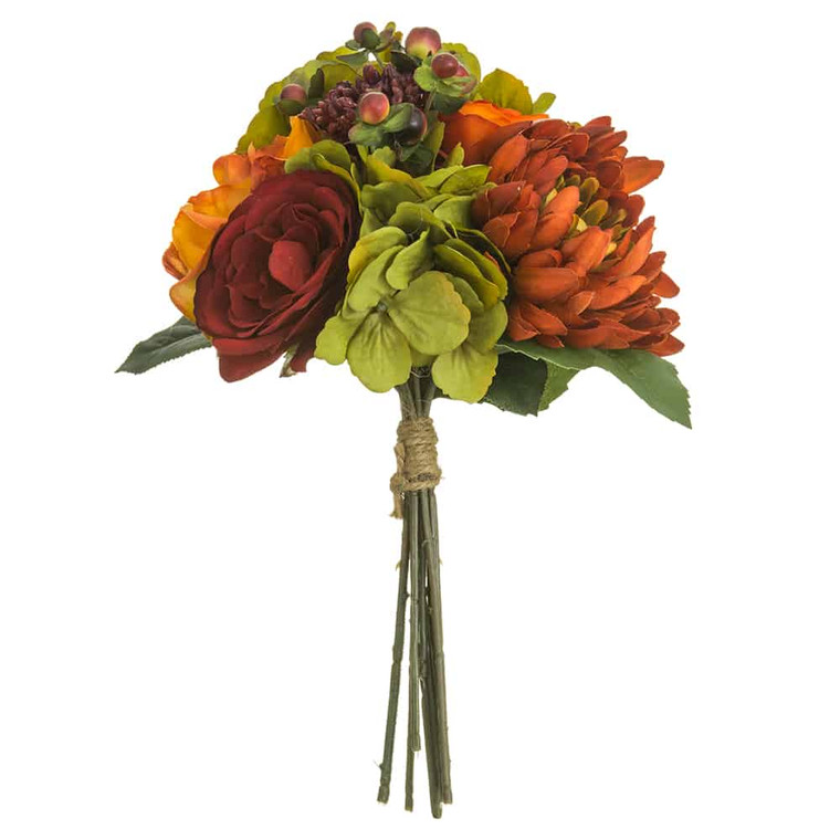 12.5" Rose/Hydrangea/Sedum Bouquet Rust Green (Pack Of 6) FBQ868-RU/GR By Silk Flower
