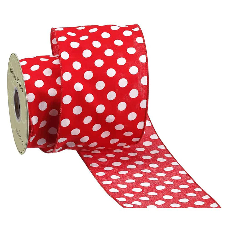 4"W X 10Yd Polka Dot Ribbon Red White (Pack Of 6) RW6230-RE/WH By Silk Flower