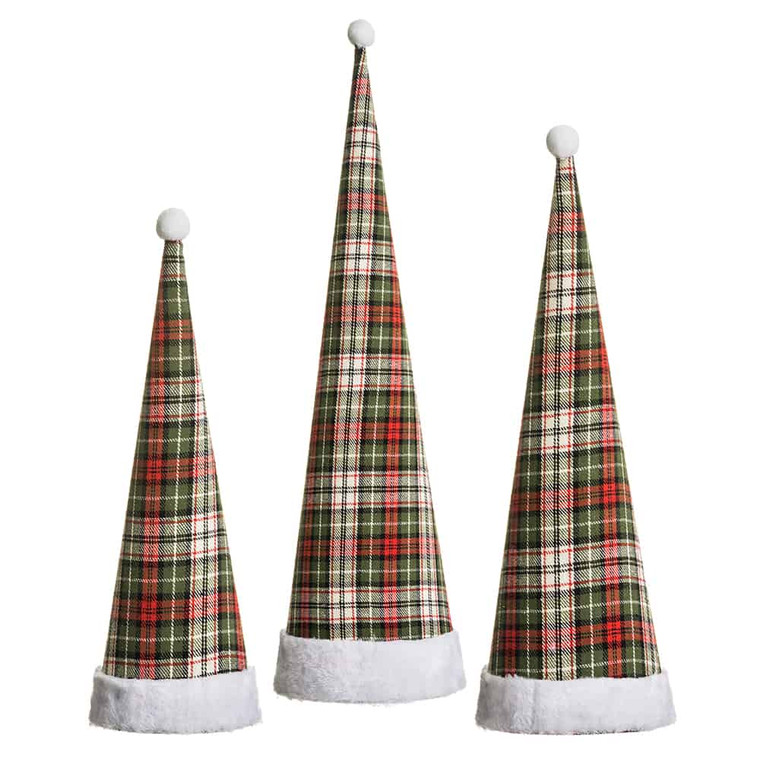 15"-24" Plaid Cone Topiary (3 Ea/Set) Green Red (Pack Of 2) XAT079-GR/RE By Silk Flower